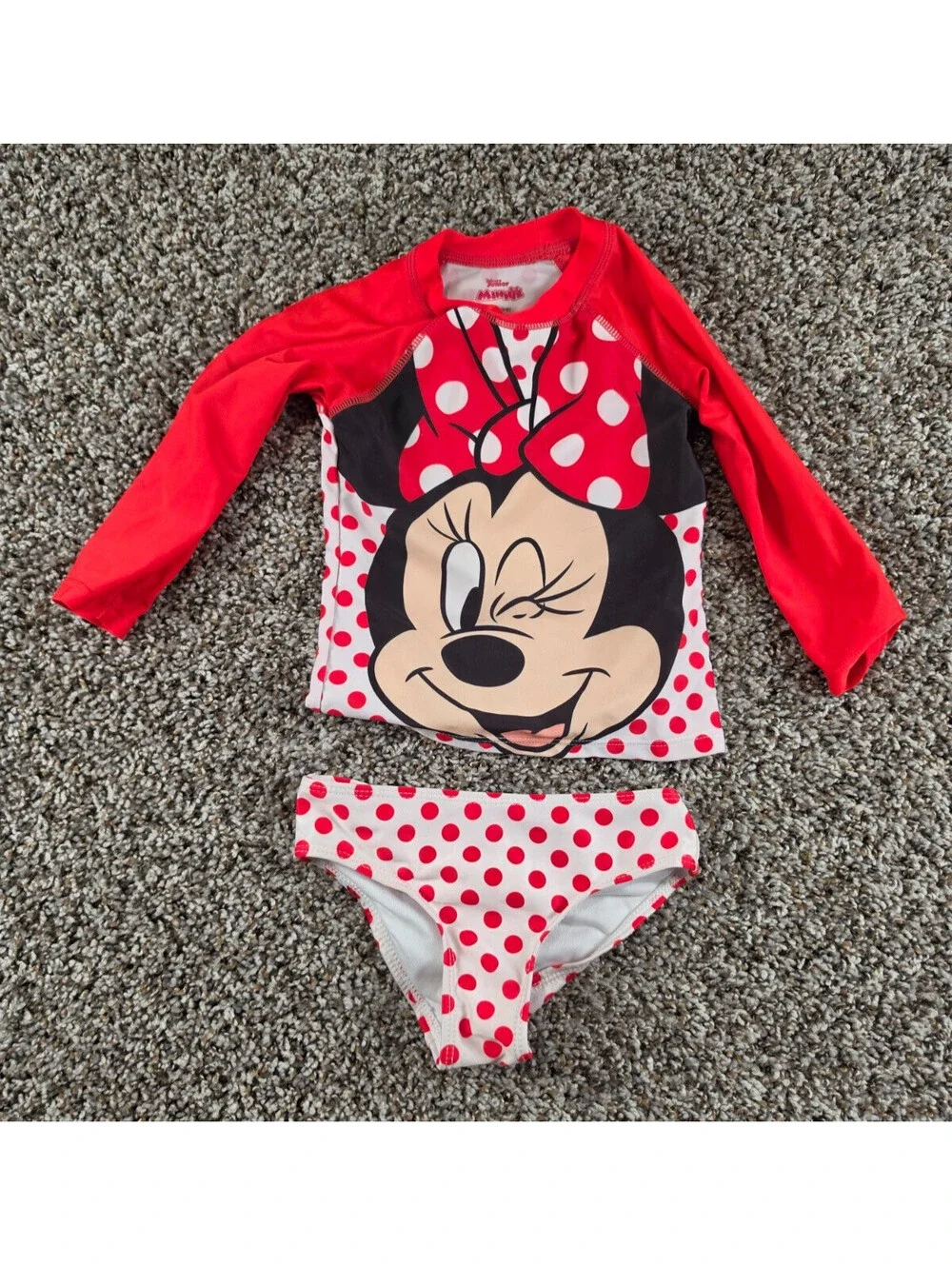 Disney Junior Toddler Girls Sz 2T Swimsuit Tankini Set Red White Polka Dot